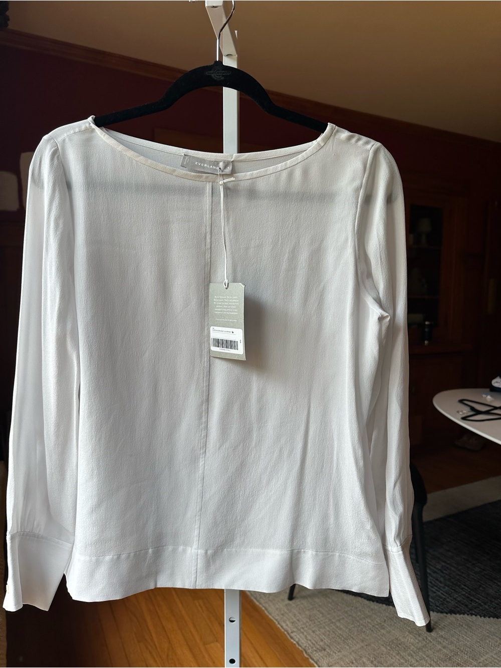 Everlane White Long-Sleeve Boatneck Blouse